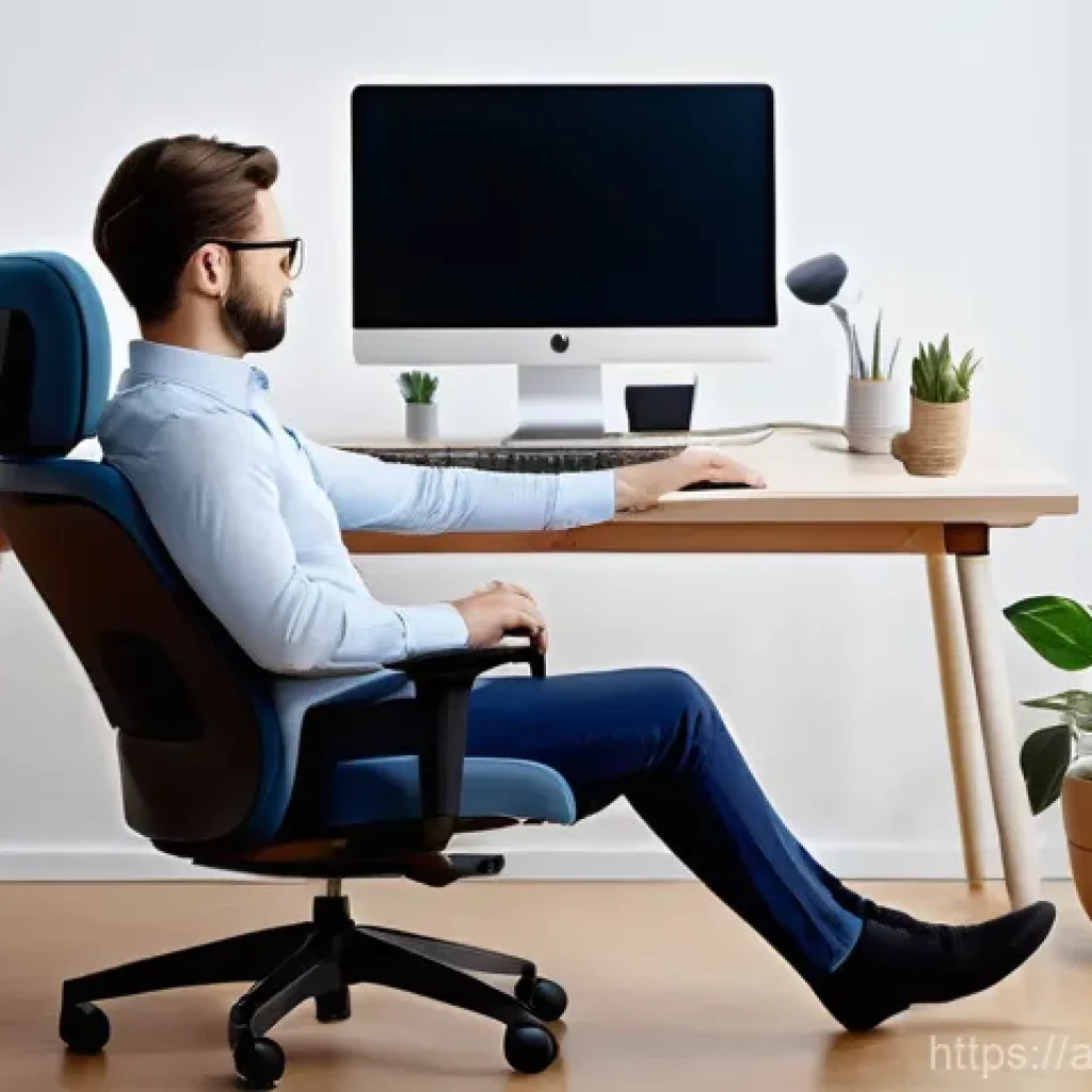 인체공학적 설계를 위한 가이드라인 - "A modern, clean home office setup featuring a comfortable, ergonomically designed workspace. A prof...