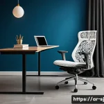 인체공학적 의자와 일반 의자의 차이 - A modern ergonomic office chair designed with advanced anatomical support features, showing a seated...