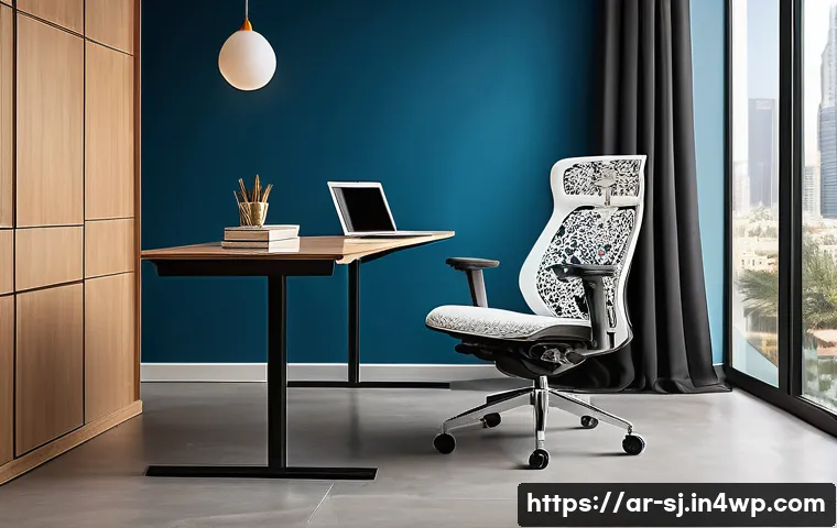인체공학적 의자와 일반 의자의 차이 - A modern ergonomic office chair designed with advanced anatomical support features, showing a seated...